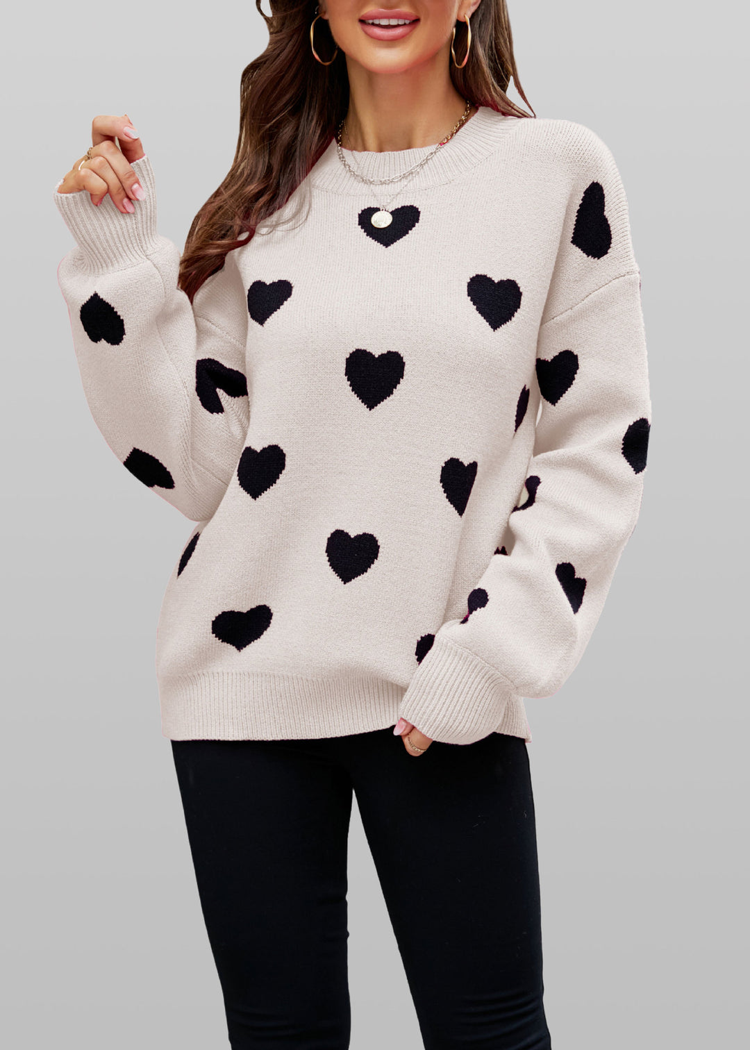 Damen Herzmuster Pullover Drune