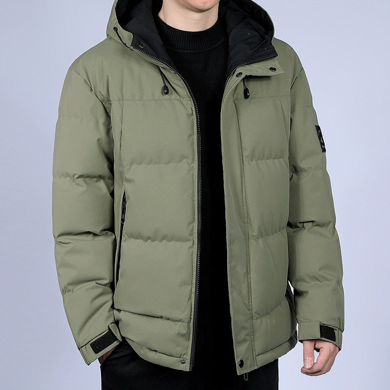 Herren Kurz geschnittene gesteppte Winterjacke mit Kapuze, winddichter Membran & verstellbaren Manschetten Drune