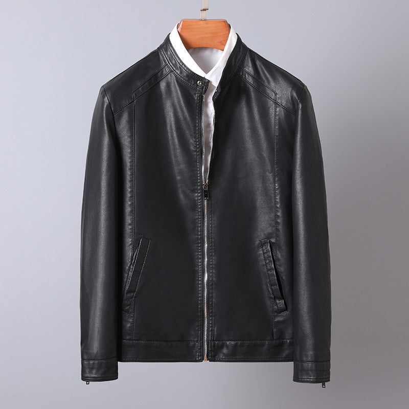 Herren Stilvolle Kunstlederjacke mit hohem Kragen Drune