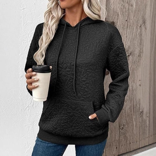Damen Gestepptes Kapuzen-Sweatshirt mit floralem Steppmuster und Kängurutasche Drune