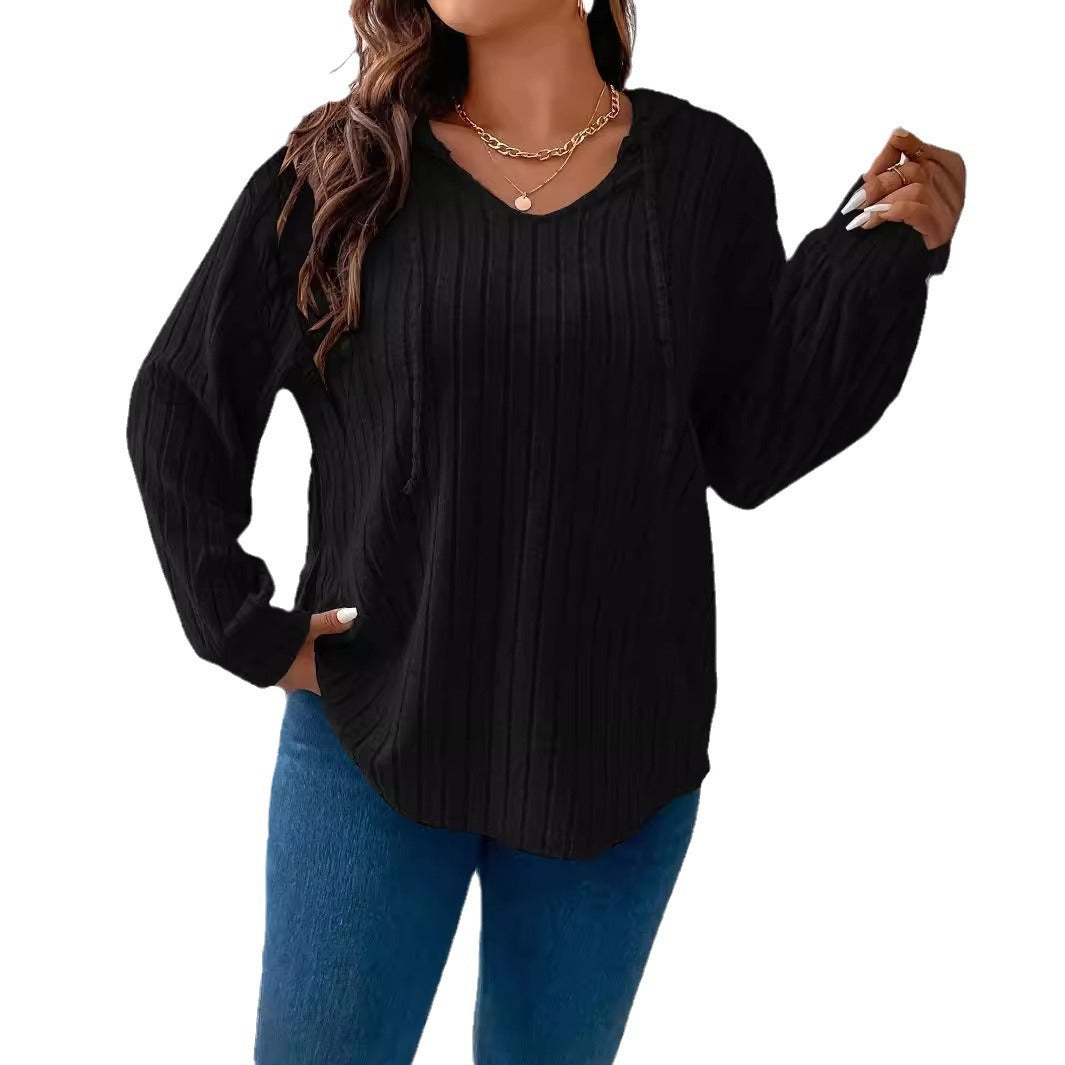 Damen nan gerippter Kapuzenpullover aus Feinstrick mit V-Ausschnitt Drune