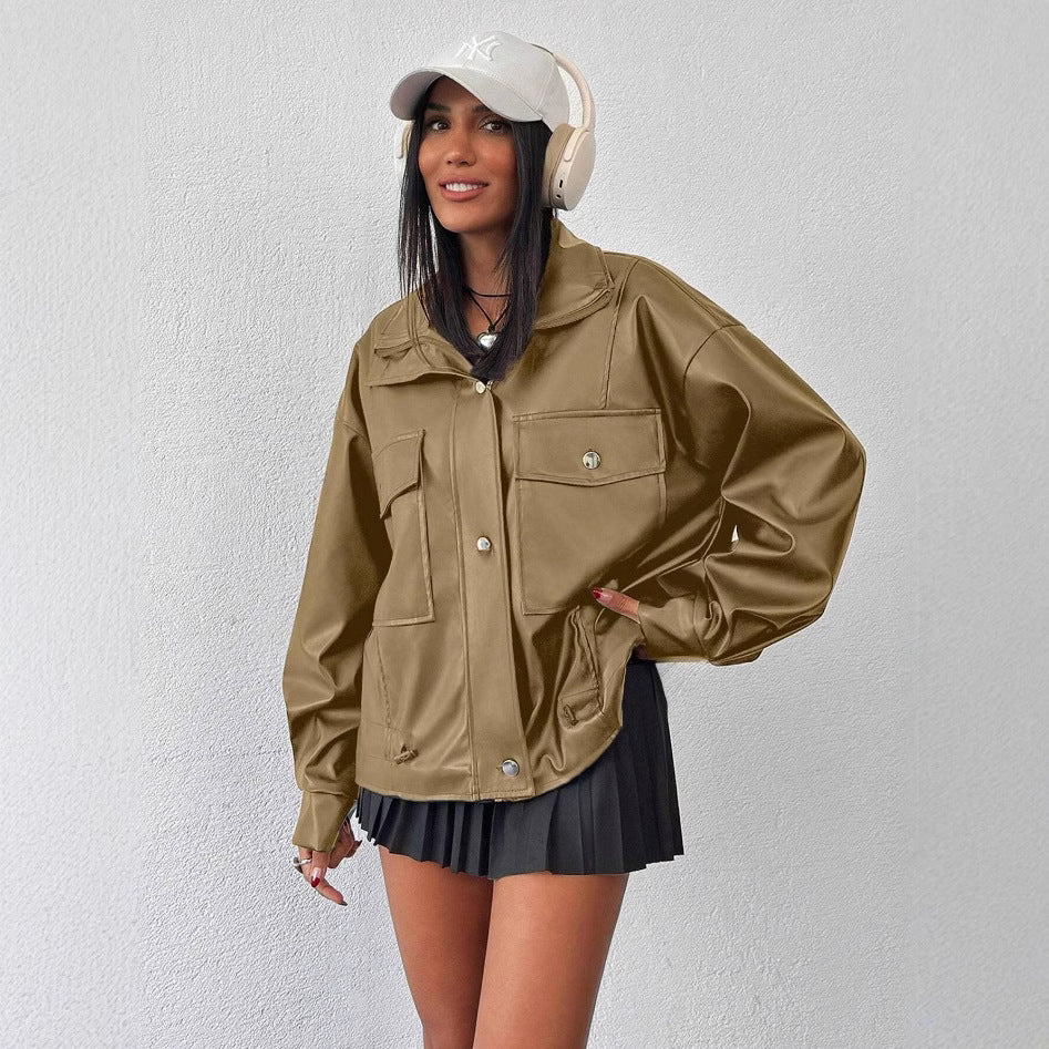 Damen lässige Oversized-Jacke mit großen Taschen Drune