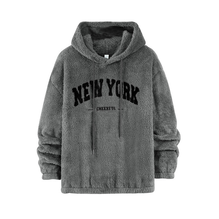 Unisex Kuscheliger Teddy-Fleece-Hoodie mit Chenille-Schriftzug Drune