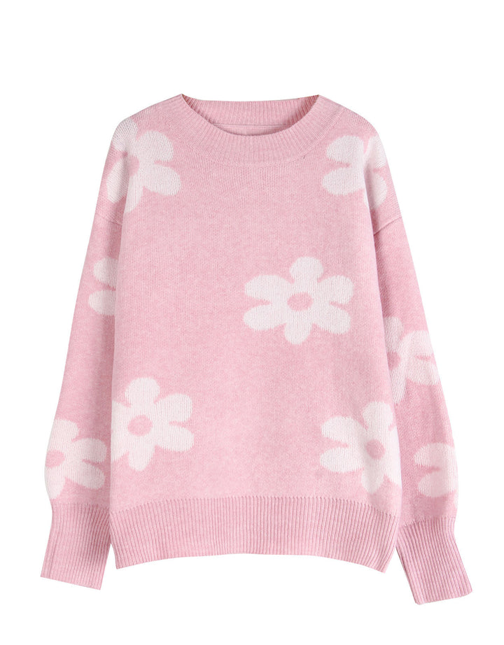 Damen Pulli mit floralem Design und lässigem Schnitt Drune