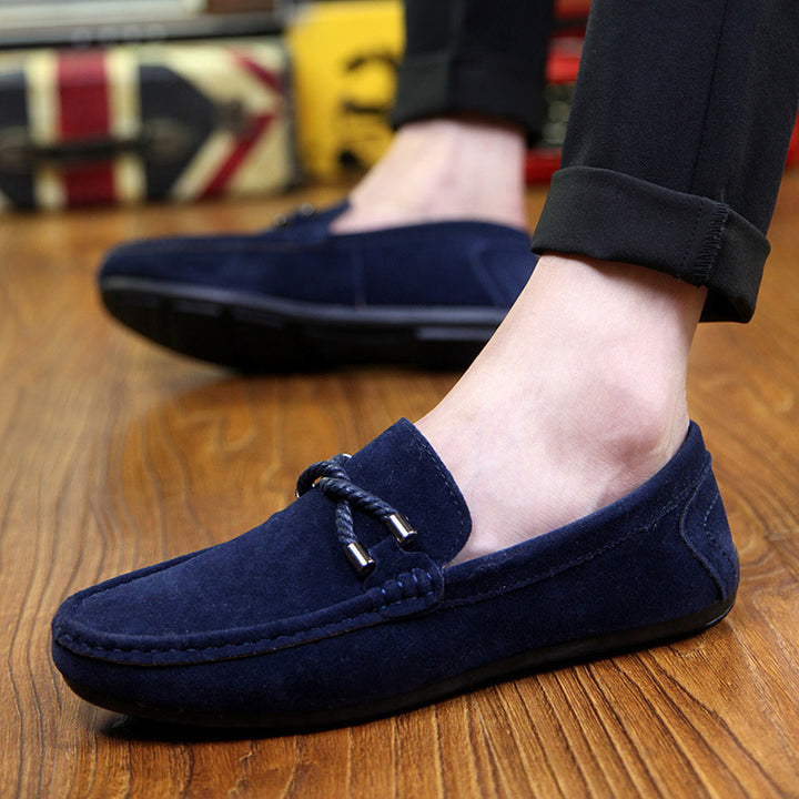 Damen weicher Veloursleder Mokassin Loafer mit geflochtener Dekorschnur und flexibler Gummisohle Drune