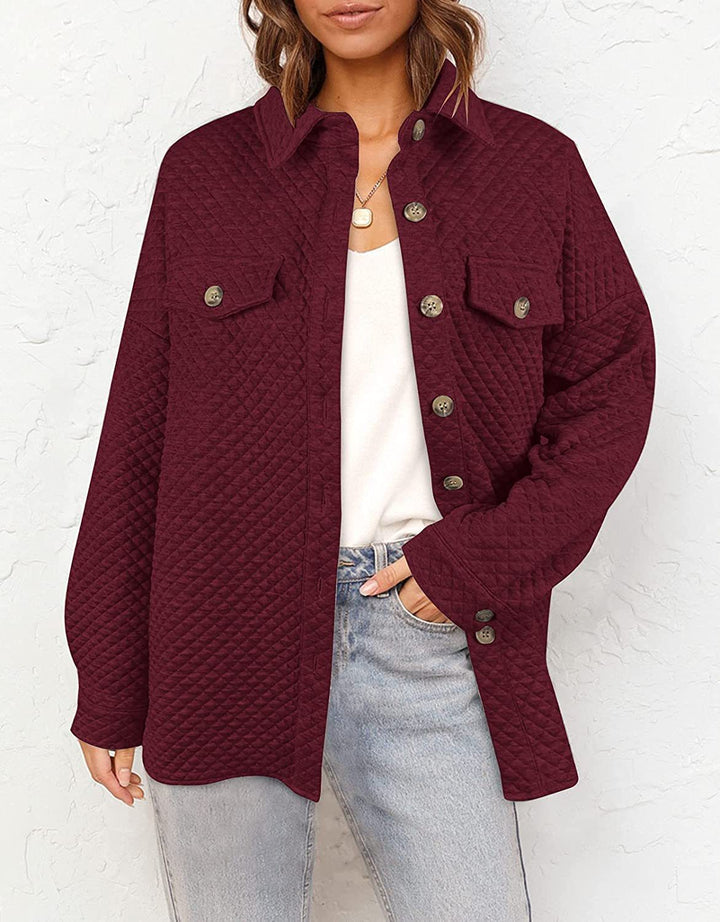 Damen Stepp Übergangshemdjacke mit Oversize Schnitt Brustpatten und Knopfleiste Drune