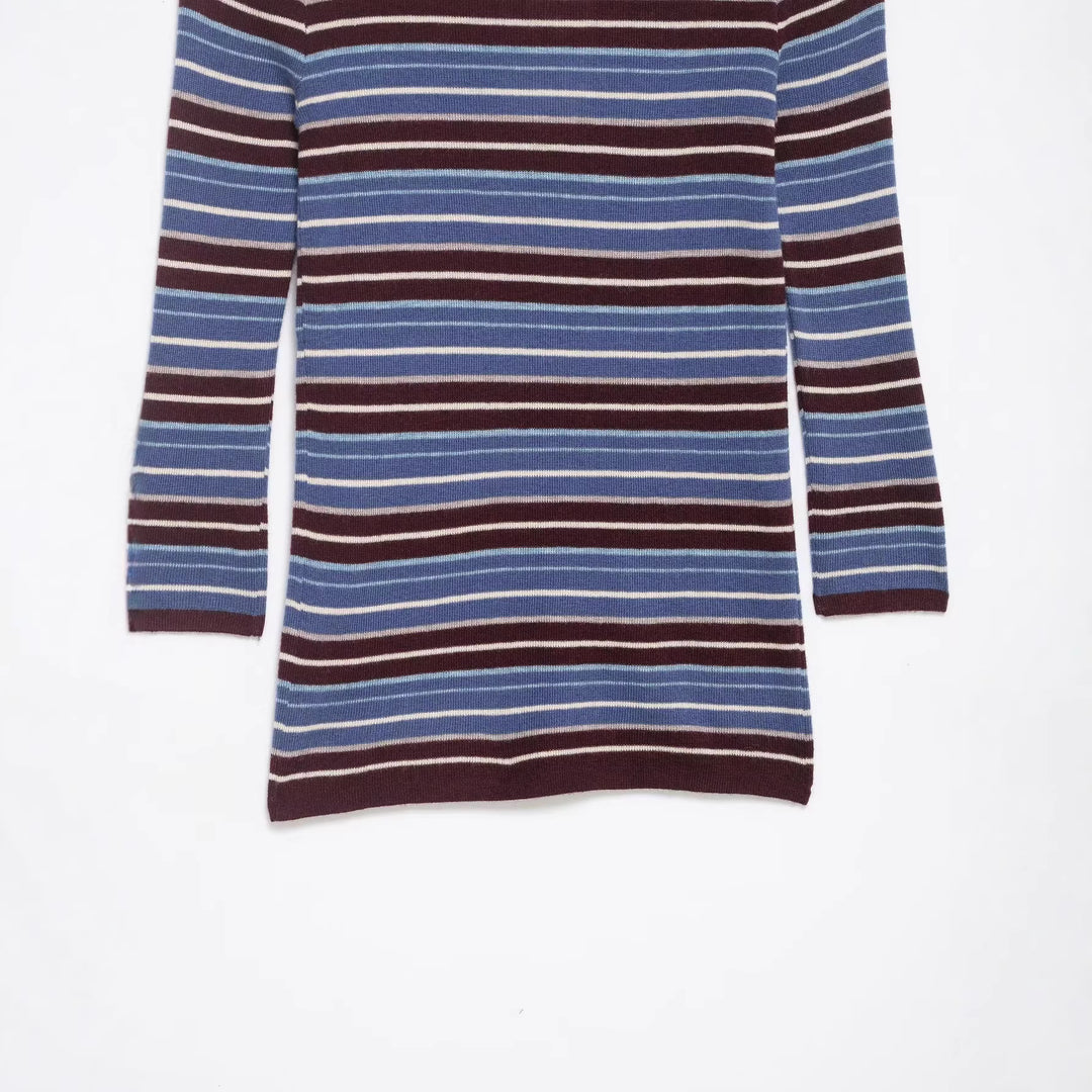 Damen Gestreifter Feinstrick-Rollkragenpullover mit schmaler Rippenstruktur Drune