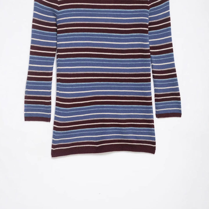 Damen Gestreifter Feinstrick-Rollkragenpullover mit schmaler Rippenstruktur Drune