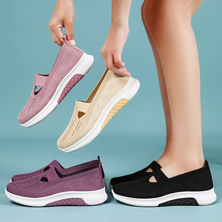 Damen nan elastischer Strick-Slipper mit perforiertem Atmungsnetz und dämpfender Leichtsohle Drune
