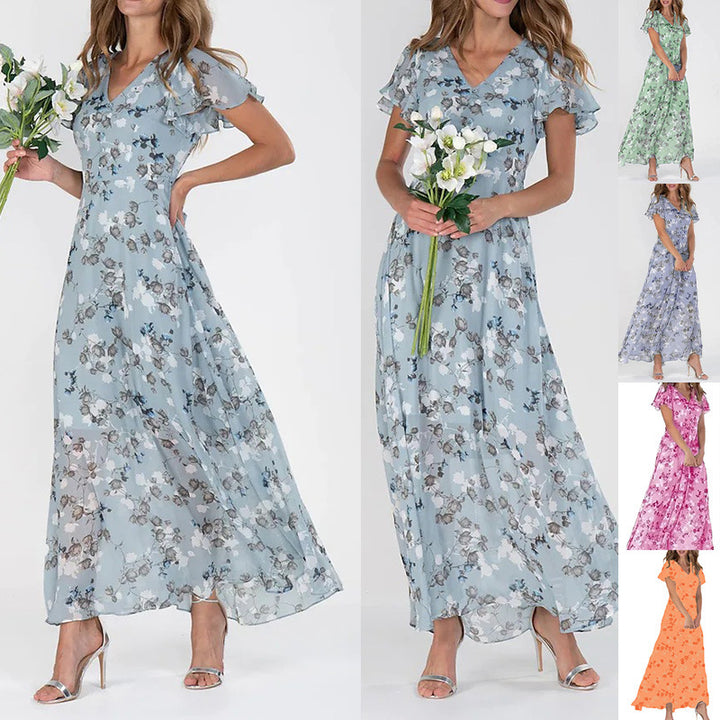Damen Maxikleid mit eleganten Rüschendetails und floralem Design Drune