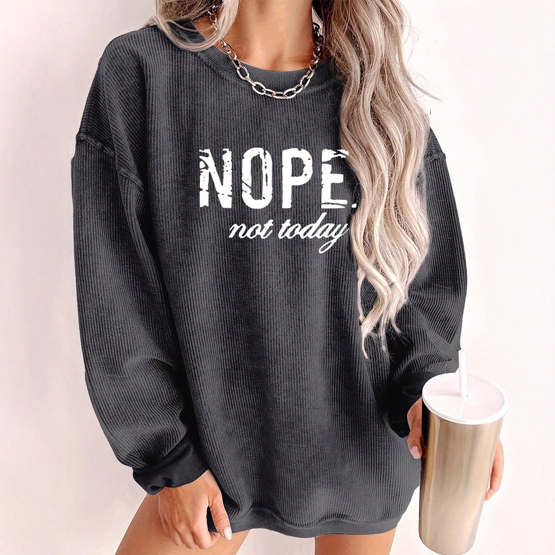 Damen lässiger Oversize Pullover mit Statement-Druck und Rippstruktur Drune