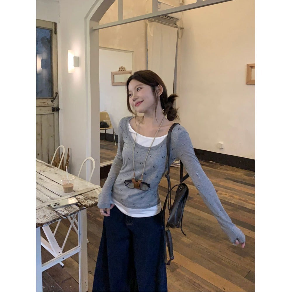 Damen lässiges Langarmshirt mit feinen Punkten Drune