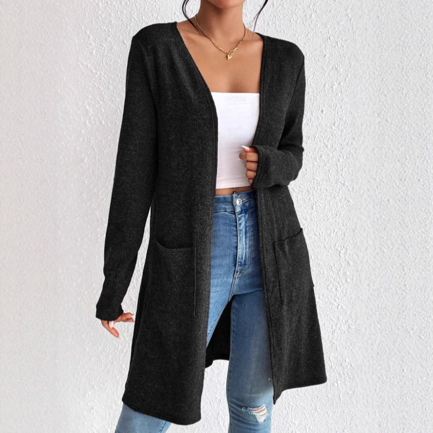 Damen Langer Strickcardigan mit praktischen Taschen Drune