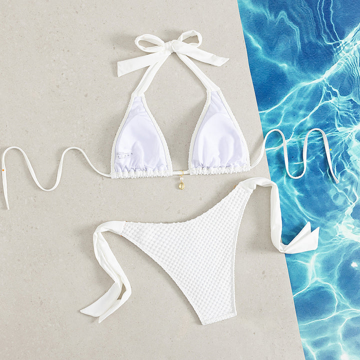 Damen Triangel-Bikini mit eleganten Schleifen und Muschelverzierungen Drune