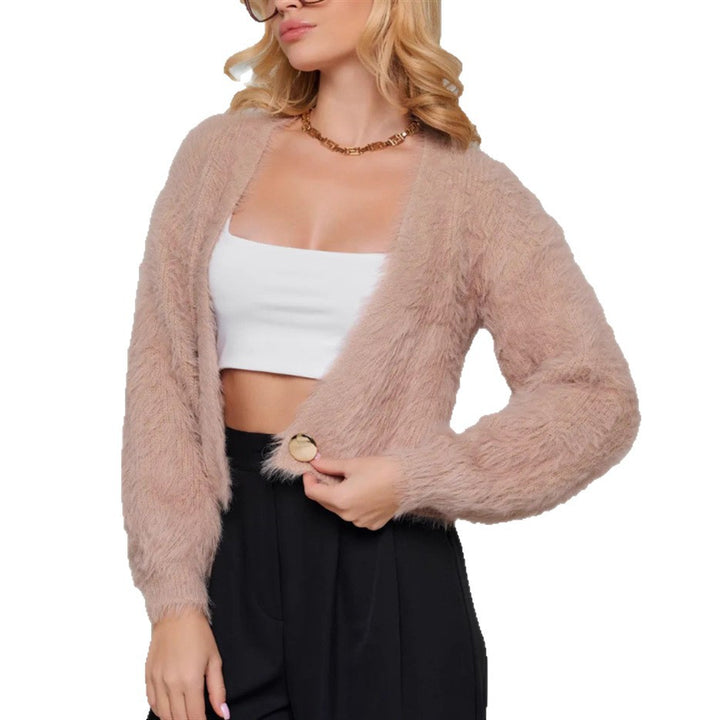 Damen Kurze flauschige Kunstfell-Cardigan mit offenem Schnitt und Raglanärmeln Drune