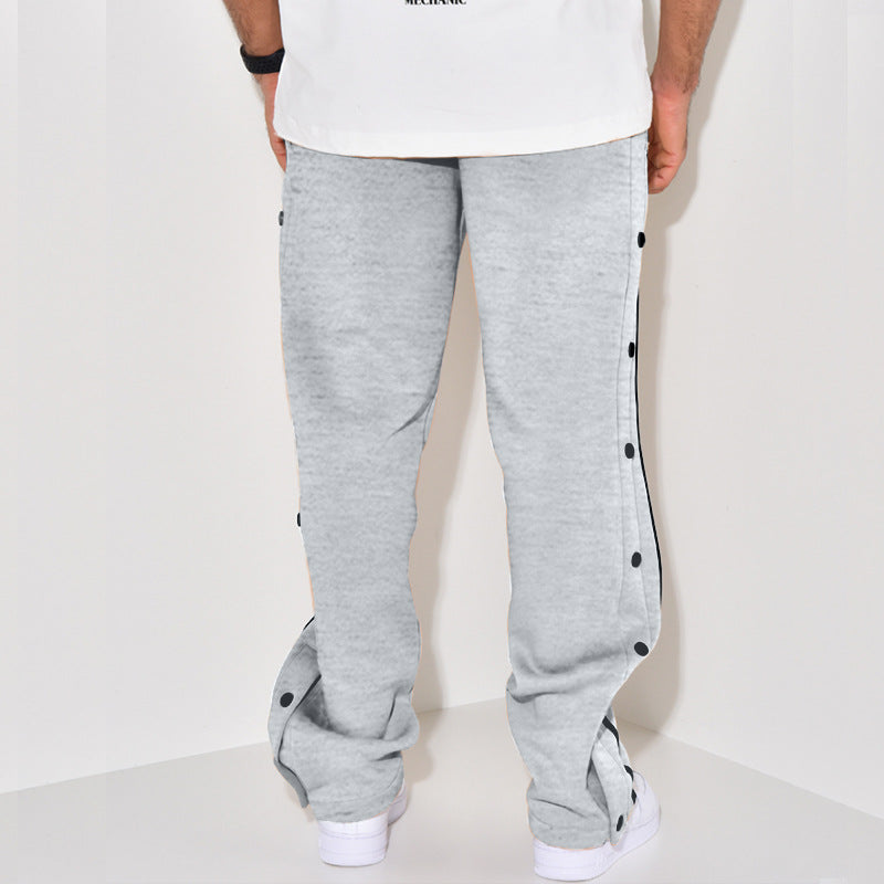 Herren Snap-Trackhose mit seitlichem Kontraststreifen, Druckknopf-Leiste und elastischem Bund Drune