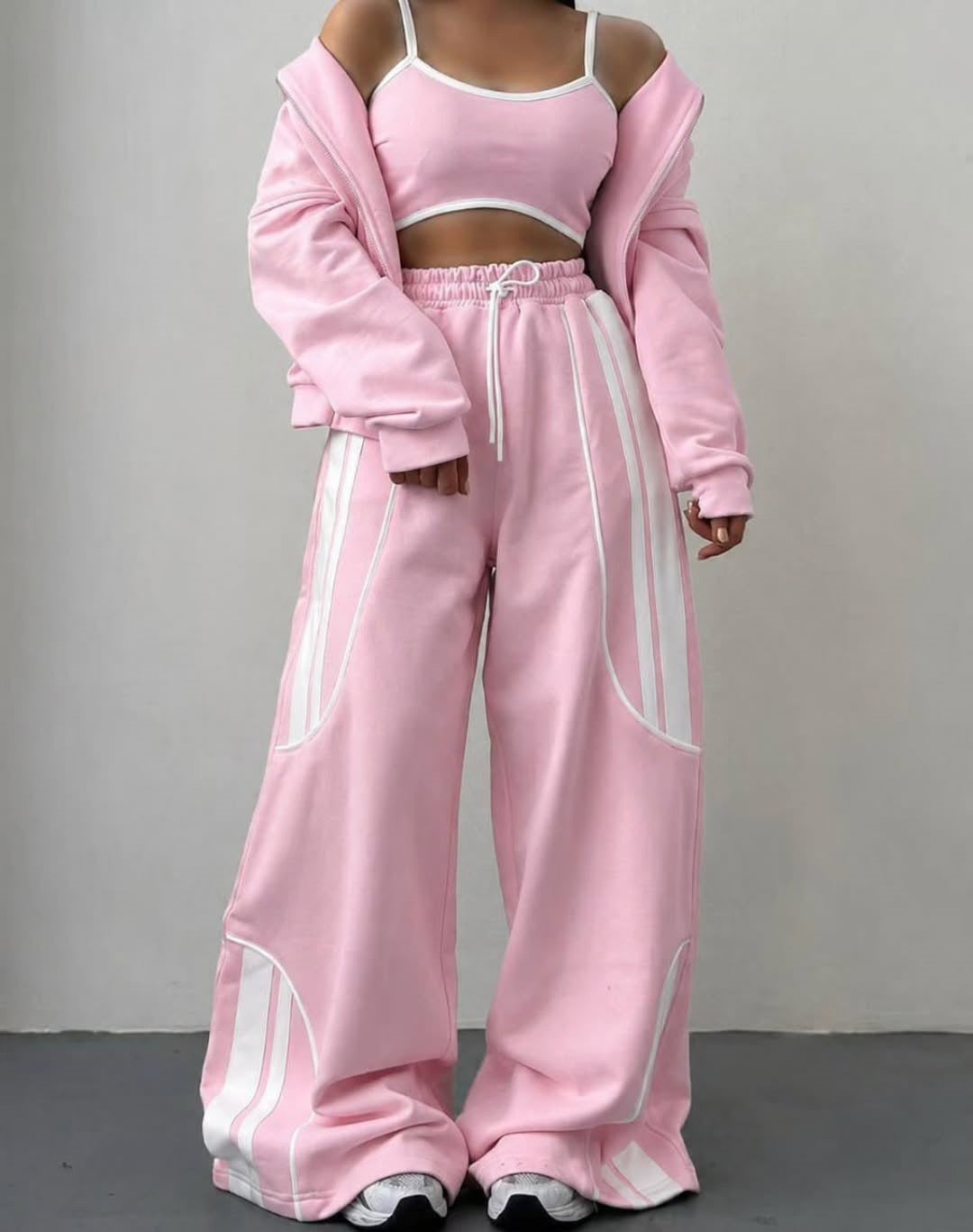 Damen Oversize Kapuzen-Sweatjacke mit Reißverschluss und weitem Trackpant-Set Drune
