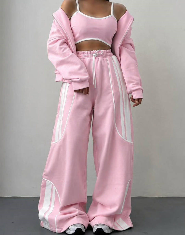 Damen Oversize Kapuzen-Sweatjacke mit Reißverschluss und weitem Trackpant-Set Drune