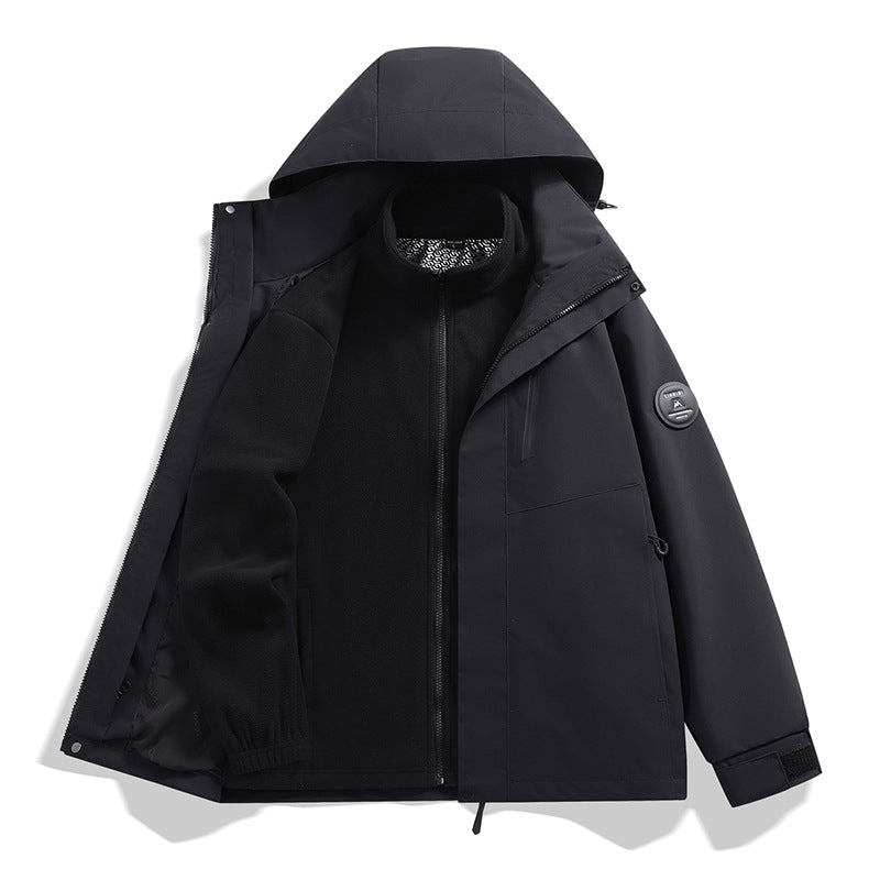 Herren Softshell-Performancejacke mit abnehmbarer Kapuze, verdecktem durchgehendem Reißverschluss und ergonomischem Schnitt Drune