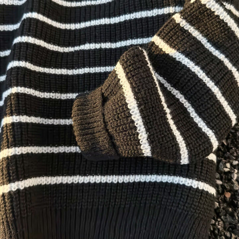 Unisex Grobgestrickter Oversize-Pullover mit halbem Reißverschluss und Polokragen Drune