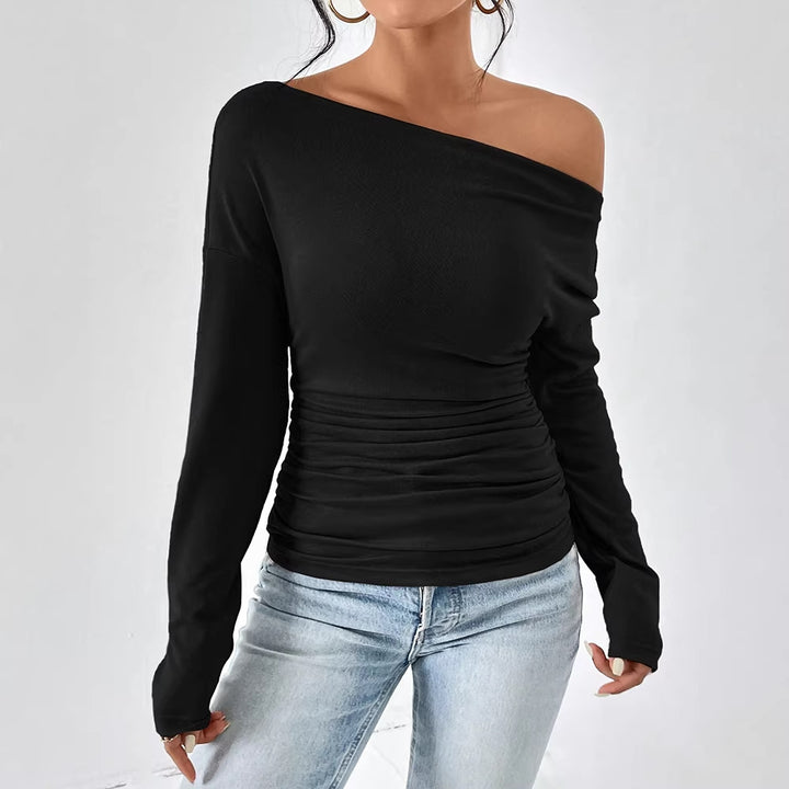 Damen Off-Shoulder Oberteil mit figurbetontem Schnitt und feiner Raffung Drune