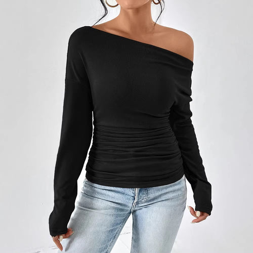 Damen Off-Shoulder Oberteil mit figurbetontem Schnitt und feiner Raffung Drune