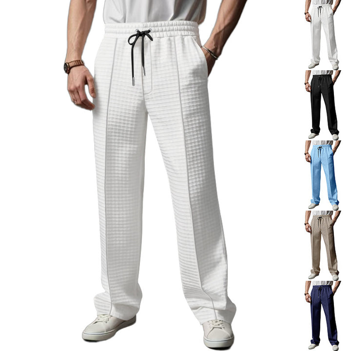 Herren Relaxed-Fit Freizeit-Hose mit strukturierter Karooptik, elastischem Bund & Kordelzug Drune