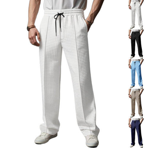 Herren Relaxed-Fit Freizeit-Hose mit strukturierter Karooptik, elastischem Bund & Kordelzug Drune