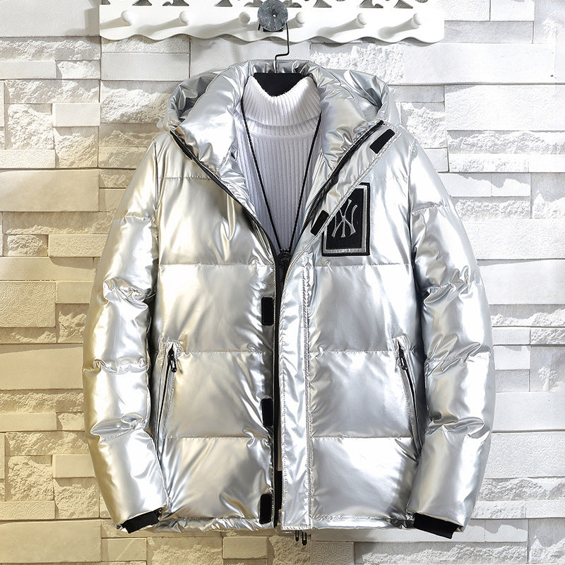 Herren Wattierte Metallic-Steppjacke mit Kapuze und windabweisender Front Drune