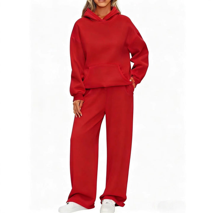 Damen nan Cozy-Loungewear-Set mit oversized Kapuzenpullover, Kängurutasche und weiten Palazzo-Jogginghose Drune
