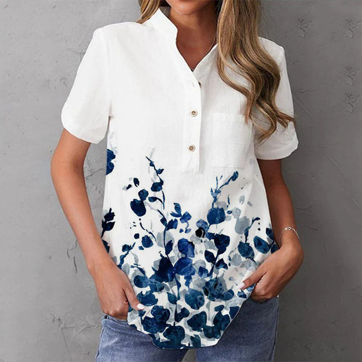 Damen elegante und florale Bluse mit Knopfdetail Drune