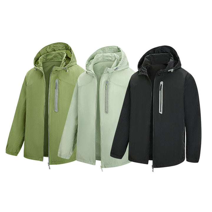 Herren Ultraleichte Packbare Regen- und Windjacke mit Kapuze, versteckter Brusttasche und wasserabweisendem Shell Drune