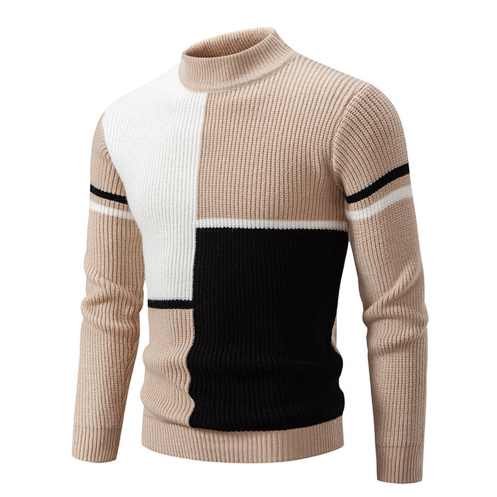 Herren Grobstrick-Pullover mit Stehkragen und kontrastierendem Blockstreifenmuster Drune