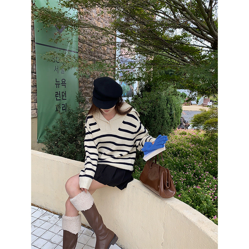 Damen klassischer Strickpullover mit maritimen Streifen Drune