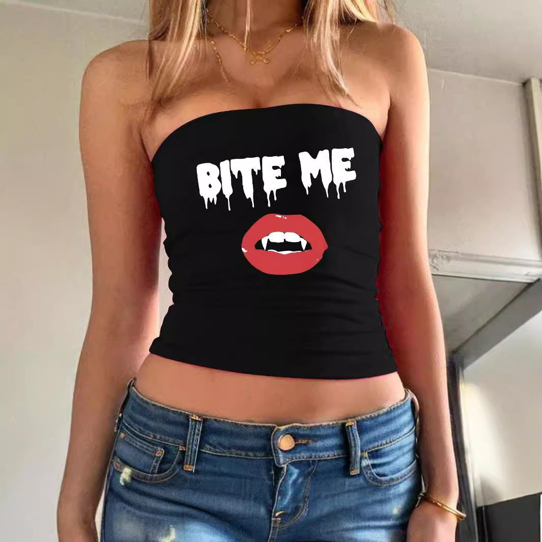 Damen Bandeau-Top mit fröhlichem Gespenster-Motiv Drune