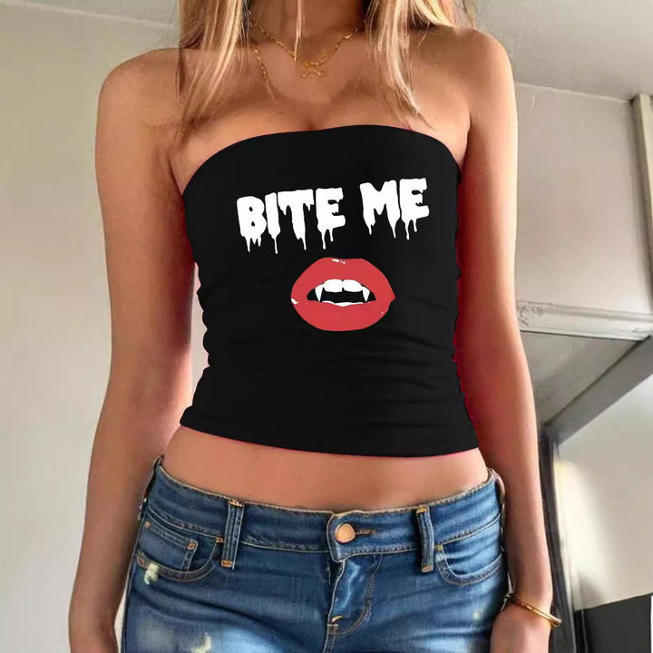 Damen Bandeau-Top mit fröhlichem Gespenster-Motiv Drune
