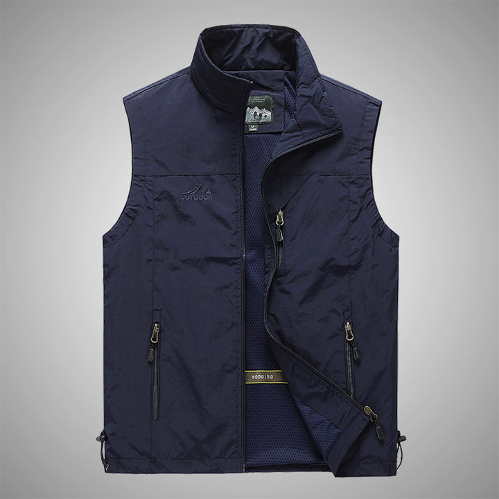 Herren Multifunktionale Outdoorweste mit winddichter Hülle, Netzfutter und Reißverschlusstaschen Drune