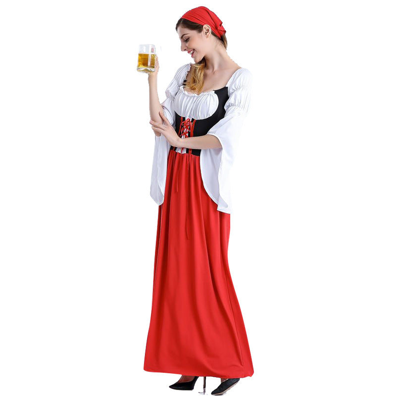 Damen nan Festival-Kostümkleid im Vintage-Bauernstil mit geschnürter Korsage und geraffter Off-Shoulder-Bluse Drune