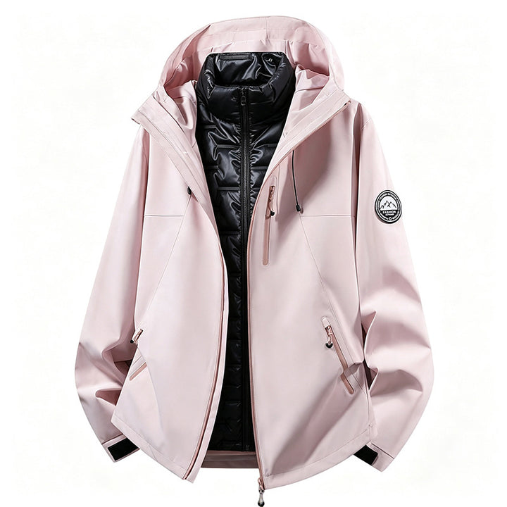 Unisex wetterfeste dreiteilige Softshelljacke mit abnehmbarer Steppinnenjacke und Kapuze Drune