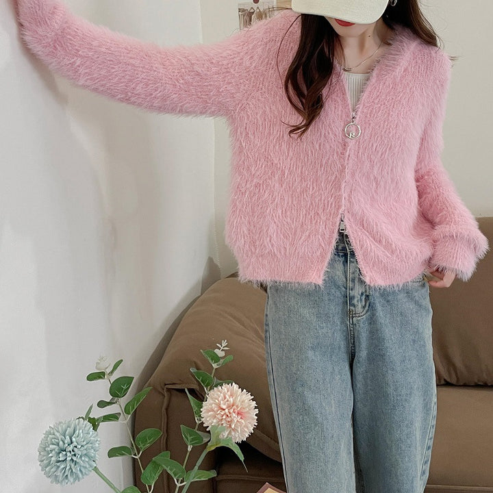 Damen kuschelige Strickjacke mit Kapuze und weichem Material Drune