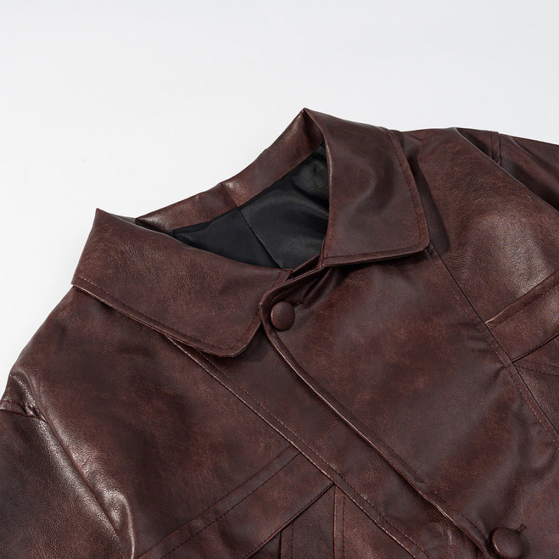 Damen Kurzjacke aus Kunstleder im Boxy‑Cut mit dekorativen Nahtdetails Drune