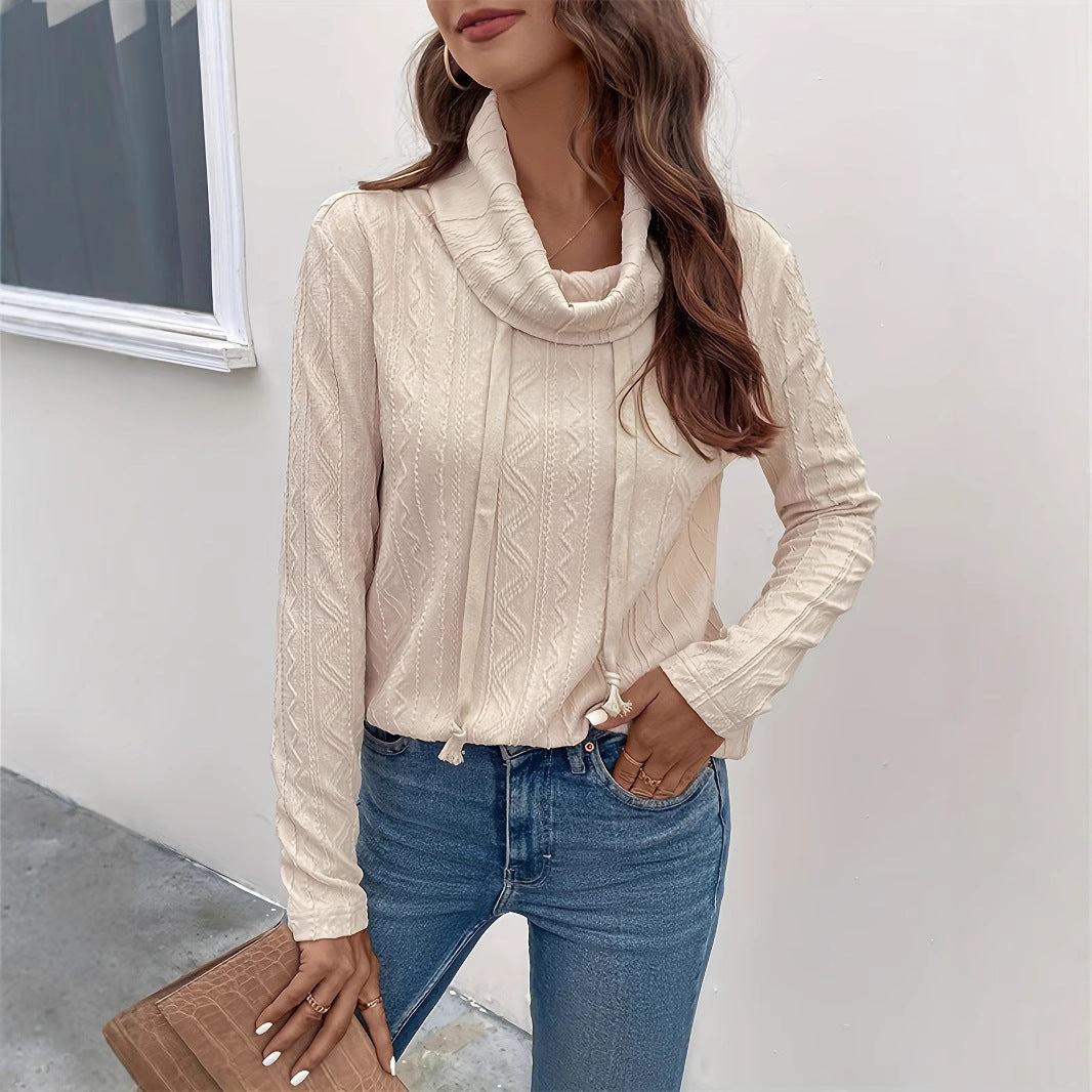 Damen Texturiertes Cowl‑Neck Langarmshirt mit Kordelzugsaum Drune