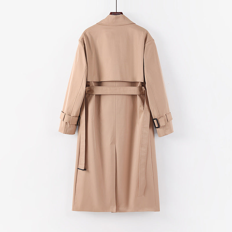 Damen Langer taillierter Trenchcoat mit Bindegürtel und weitem Schalkragen Drune