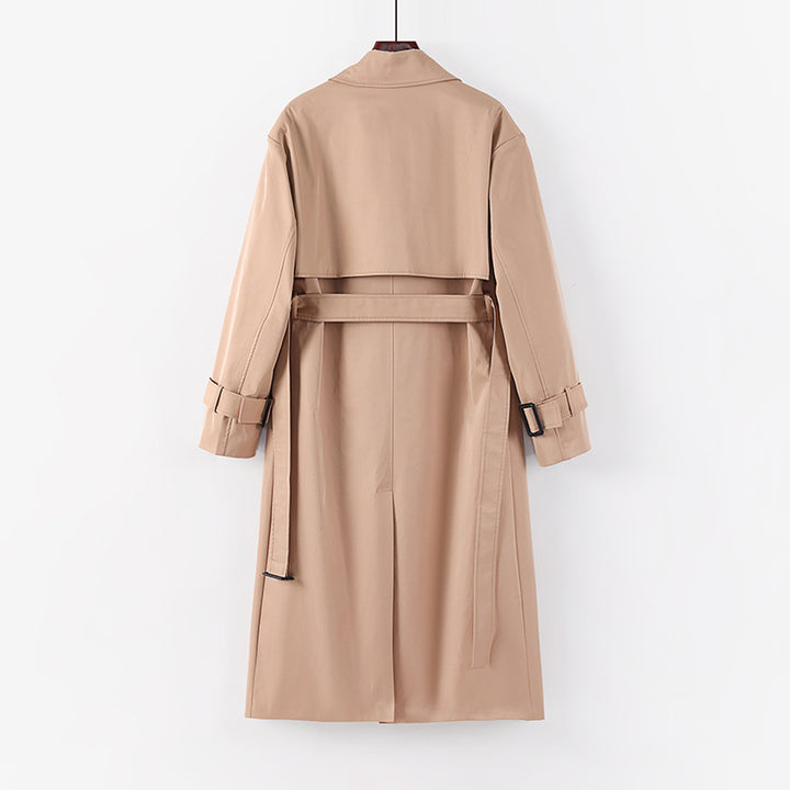 Damen Langer taillierter Trenchcoat mit Bindegürtel und weitem Schalkragen Drune