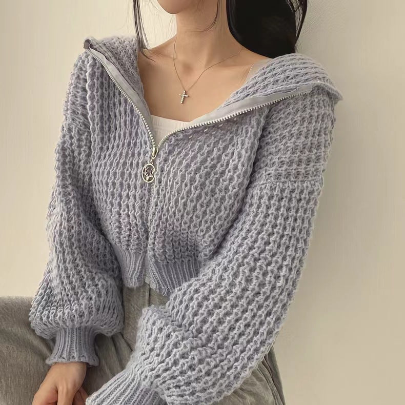 Damen Strickjacke mit lässigem Reißverschluss und voluminösen Ärmeln Drune