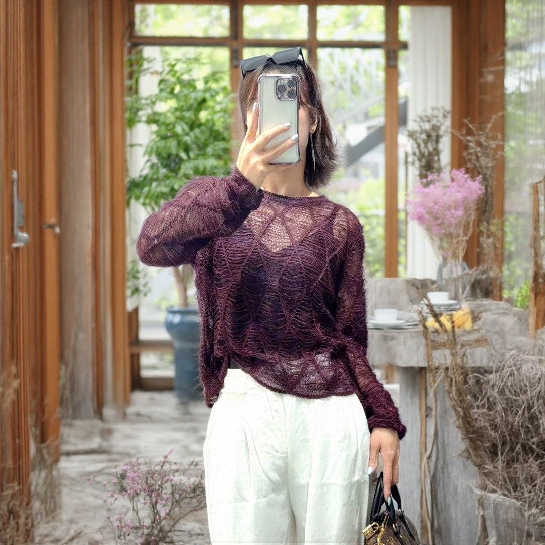 Damen Modischer Strickpullover mit offenen Maschen Drune