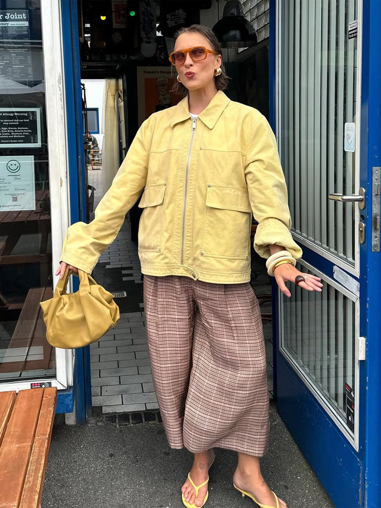 Damen Boxy-Canvas-Jacke mit Reißverschluss, Pattentaschen und Taillen-Zug Drune