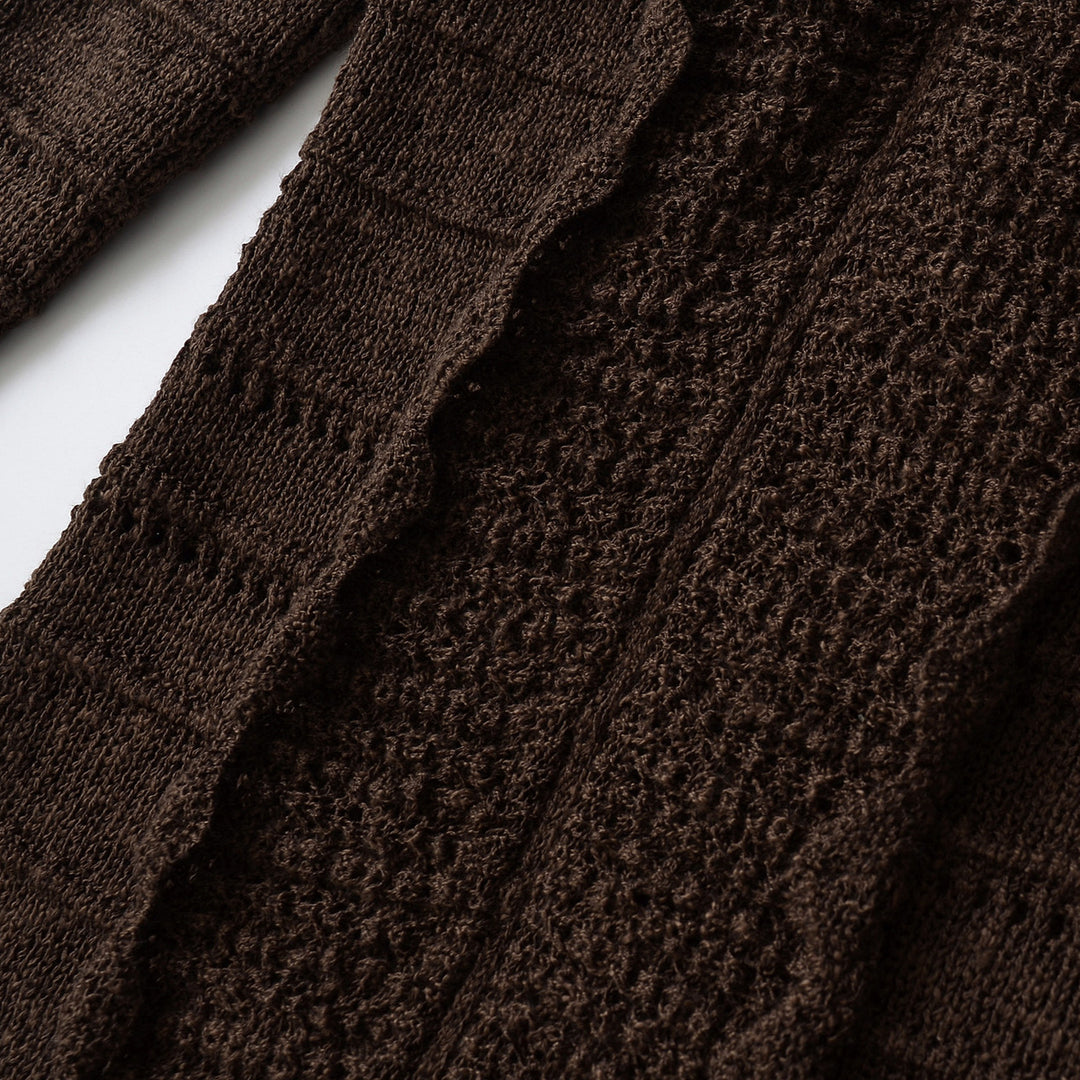 Damen Langer gehäkelter Cardigan mit geschwungenem Schalkragen Drune