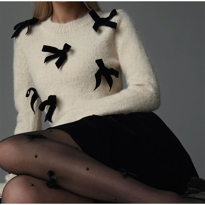 Damen Strickpullover mit dekorativen Schleifen Drune