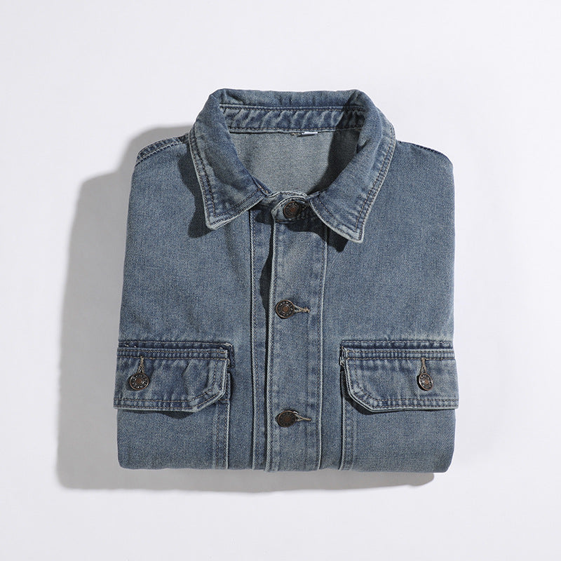 Herren Lässige Denim-Jacke mit Taschen Drune